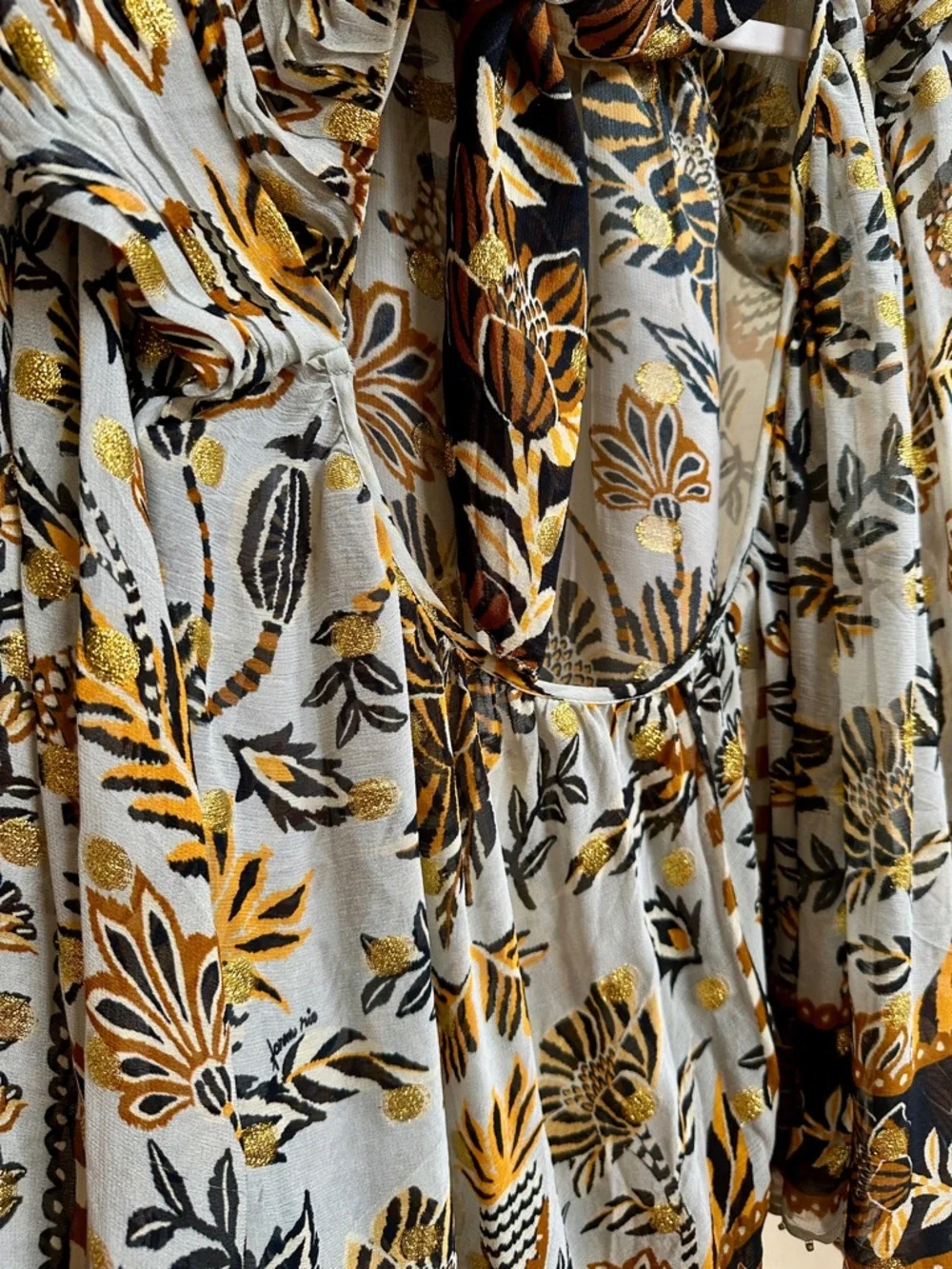 FARM Rio Floral Flowing Tunic w/ Draped Back & Gold Embellishments NWOT - Picture 8 of 11
